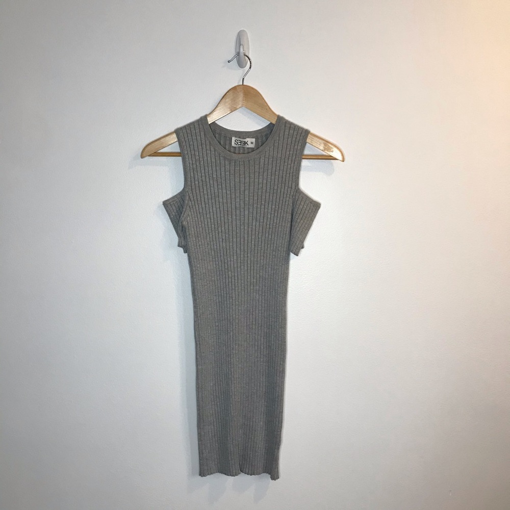 NEW! LF Seek The Label Gray Ribbed Mini Dress M - Picture 2 of 6